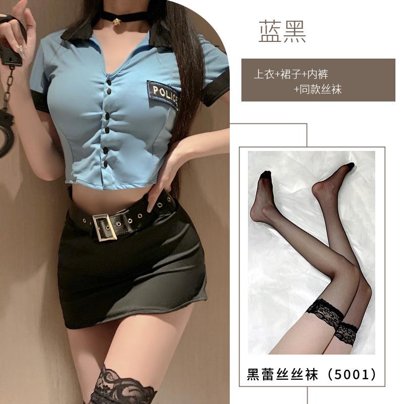 Sex underwear female pure desire cos extra spicy temptation uniform hollow short skirt split role-playing policewoman uniform
