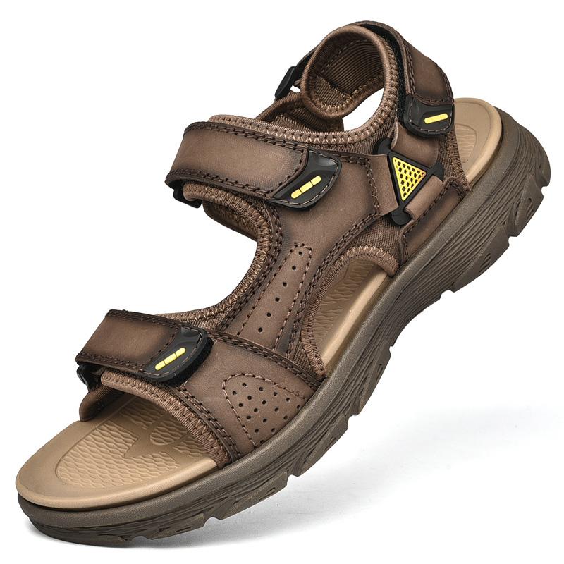 Men'S Trending Newest Summer Outdoor Leisure Non-Slip Beach Luxury Sandals Fashion Shoes Genuine Leather Slippers Men'S Sandalias