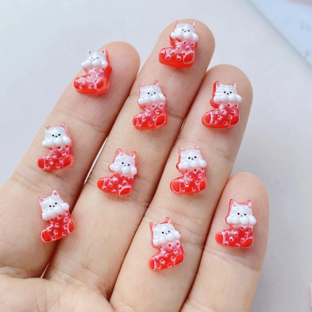 50pcs Resin Mini Colorful Christmas Snowman Tree Santa Claus Deer Flatback Figurines Nail Art DIY Scrapbook Accessories Crafts