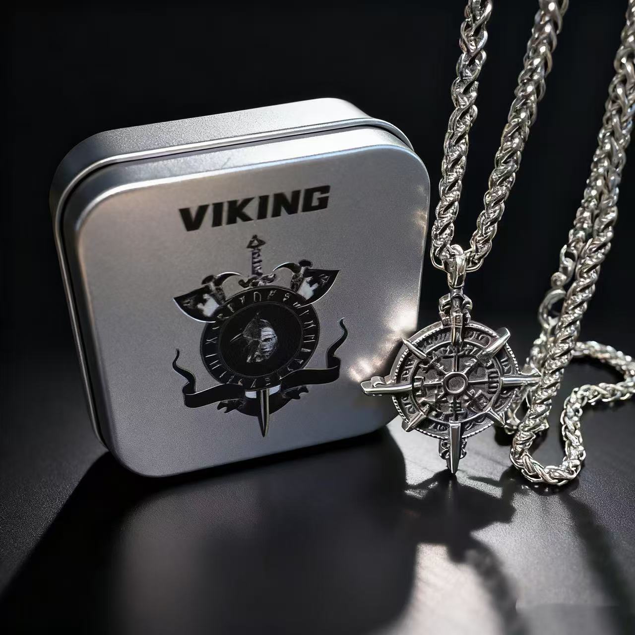 HNSP 316L Нержавеющая сталь Викинги Рунический компас Подвеска Цепочка Ожерелье Для мужчин Винтажные Аксессуары