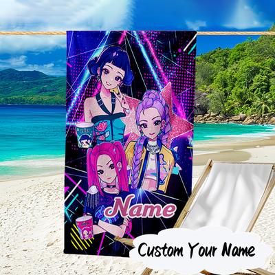 Custom Name KPop Cartoon Microfiber Beach Towel Super Soft & Absorbent for Bath, Beach, Travel  Bath Time Accessory, Fan Gifts