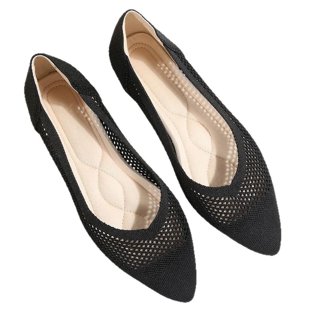 Women's Flat Shoes Fashion Leisure Comfortable Walking Large Size Pointed Shallow Elastic Knitting Face Versatile