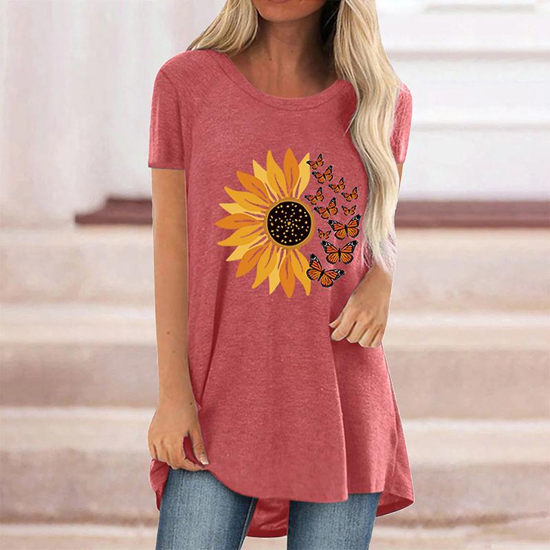 Summer Sunflower Floral 3D Print T-shirt Women Fashion Streetwear Casual O-Neck Tops Tees Female Oversized Clothing