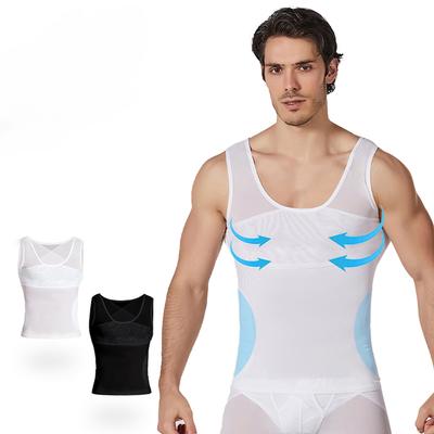 Colete modelador de busto respirável masculino, colete modelador de corpo justo