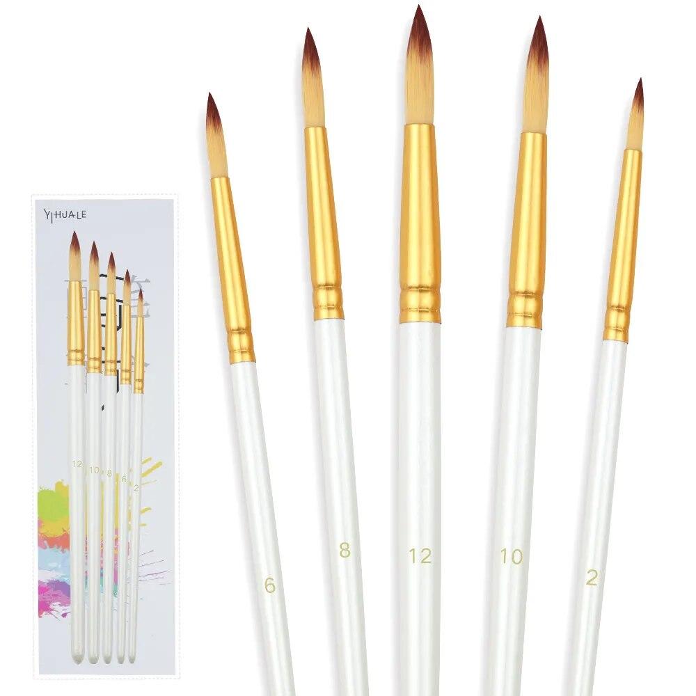 5 Pcs Set Nylon Hair Short Rod Painting Brush Artist Paint Art Drawing for Watercolor Oil Gouache 4 Specifications Available