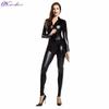 Halloween New Sexy Wetlook PVC Latex Bodysuit For Women Double Zipper Open Crotch Nightclub Dance Wear Leather