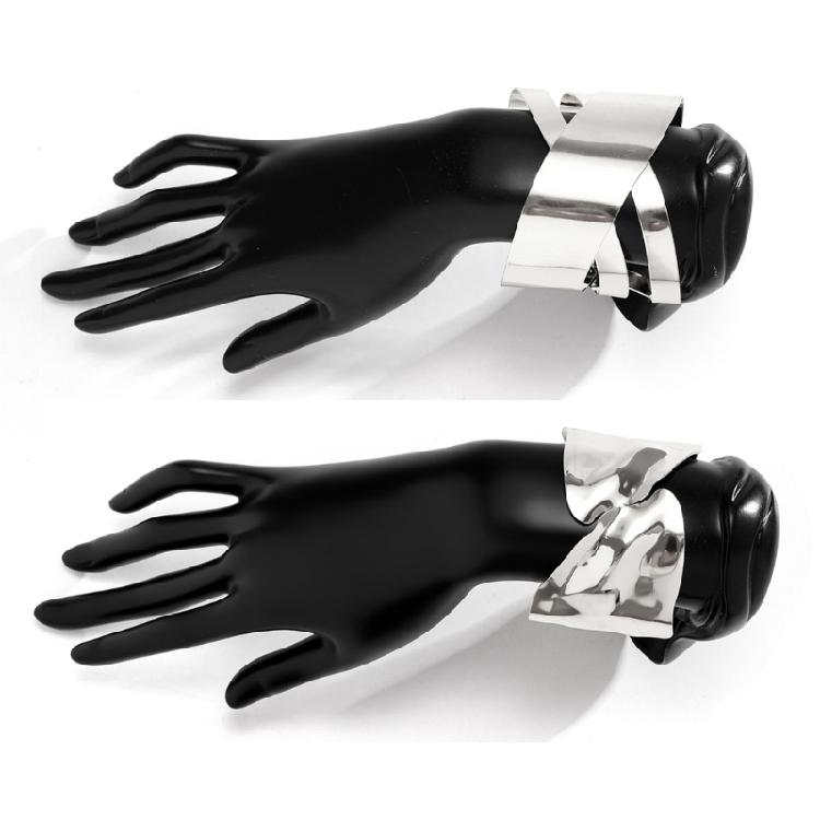 Modern Punk Bracelet Metal Bangles Geometric Arm Bracelet Wide Wrist Jewelry Metal Texture Present for Women and Girls
