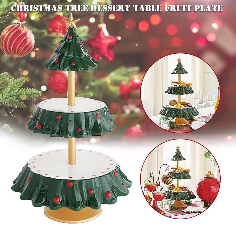 Creative Christmas Tree Snack Rack Double Layer Cake Stand Xmas Party Supplies For Home Hotel Bar