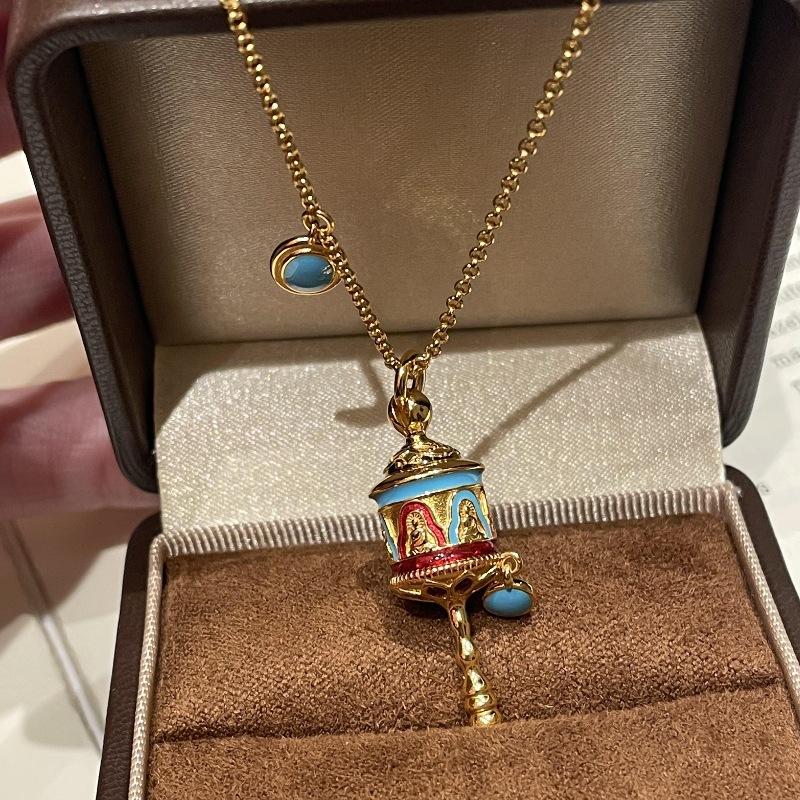 New In Retro Antique Gold Crafts Blue Enamel Necklace Ethnic Style Exquisite High Quality Turquoise Collar Chain Jewelry