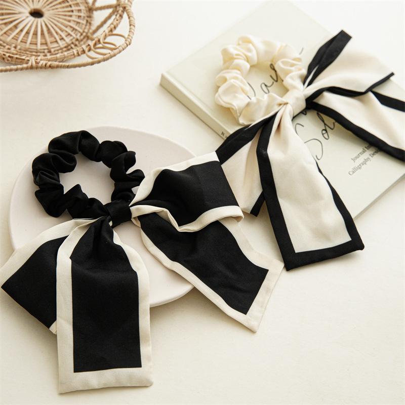 Fashionable Large Bow Ribbon Hair Rope Women French Scrunchies for Daily Ponytail