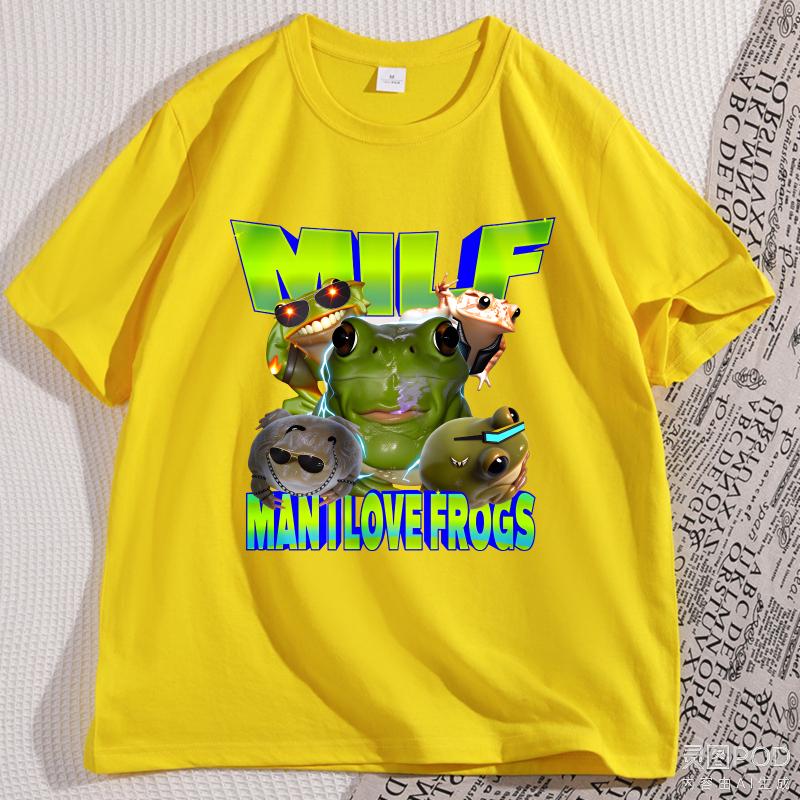MILF Man I Love Frogs TShirt Funny Frog Meme T Shirt Retro Graphic Tee Y2K Frog Lover Gift Loose Short Sleeve Male Clothing