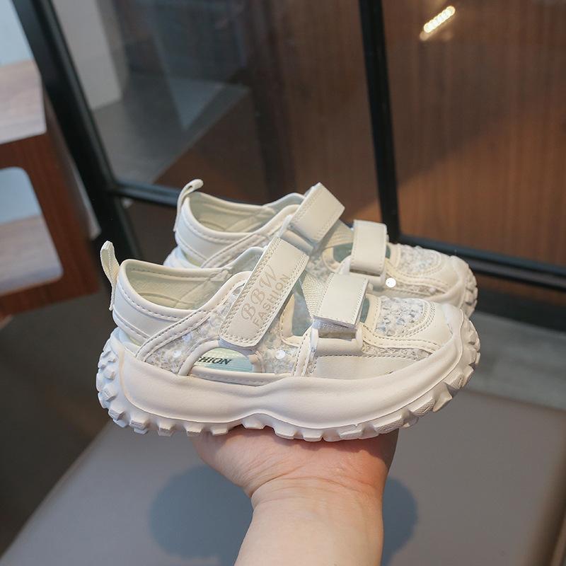 Summer Children Sports Sandals Fashion Girls Causal Princess Sandals 2024 New Cut-outs Chunky Kids School Solid Color Sandals