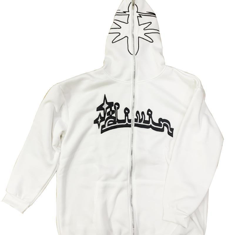 

Странный звездный принт с вышивкой, осень/зима, новый готический темный топ, свободный женский свитер с капюшоном L белый