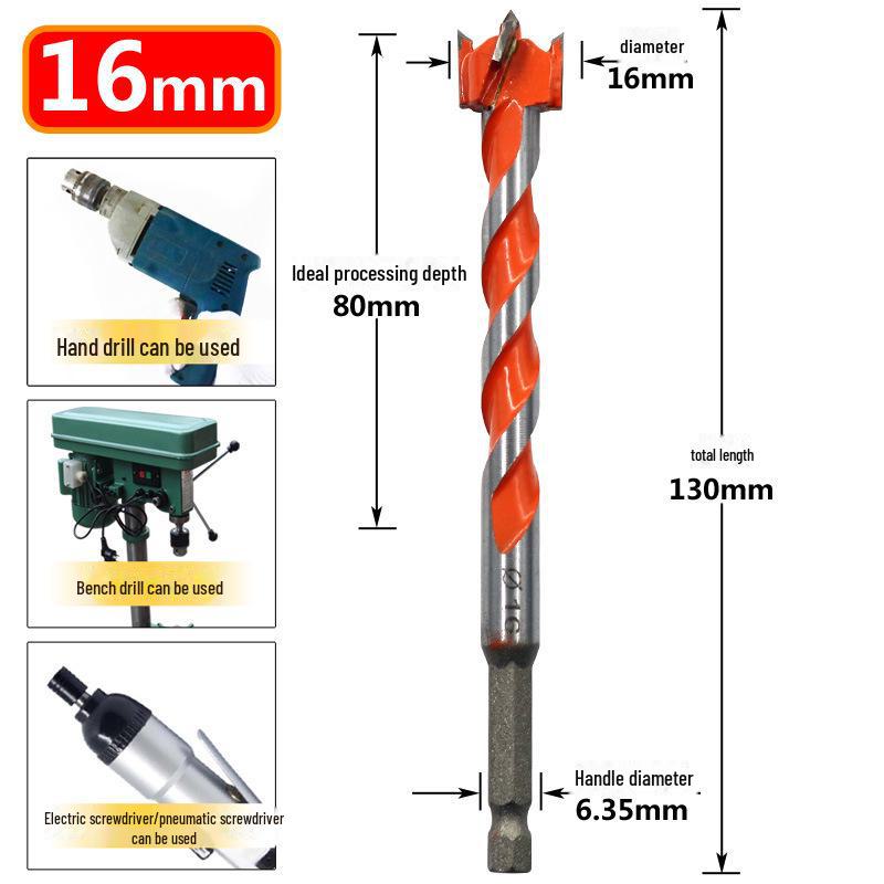 Extended Alloy Thread Drill Bit for Woodworking: Hex Handle, Door Lock, and Plastic Punch