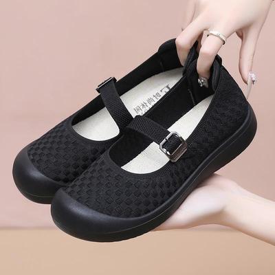Schuhe Damen Sommer Atmungsaktive Schuhe Runde Spitze Schnalle Leichtgewichtige Weiche Sohle Lässige Vielseitige Modeschuhe Mama Schuhe