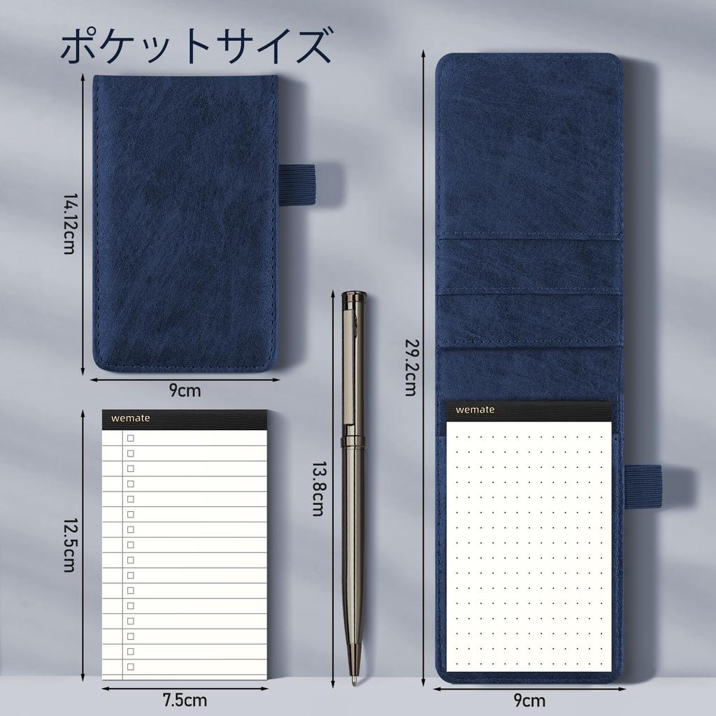 WEMATE A7 Vertical Ruled Notepads with Dots Time Schedule Set of 10 1 Metal Ballpoint 8 Pages in 4 with Card Pockets Pen PU Leather for Meetings and