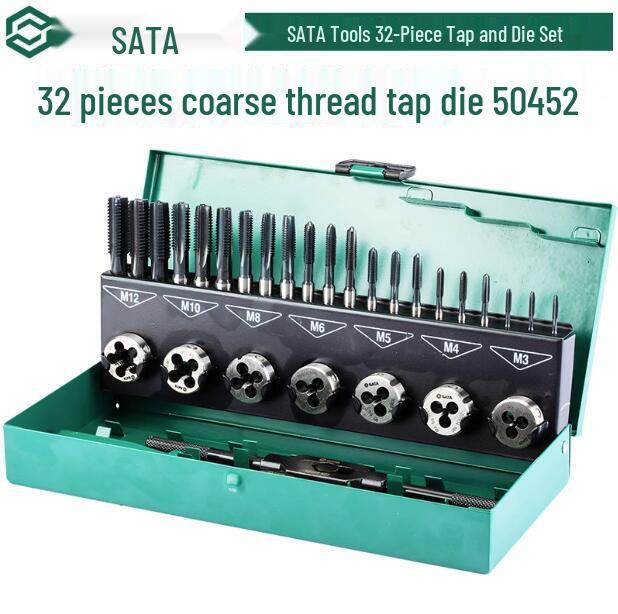 SATA 32-Piece High-Speed Steel Taper Tap and Die Set M3-M12