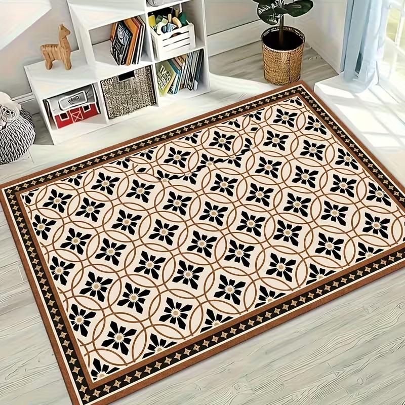 

Vintage Boho Floral Geometric Print Rug Soft Non-Slip Living Room Carpet Moroccan Tile Flower Floor Mat Farmhouse Decor Rug 40x60cm