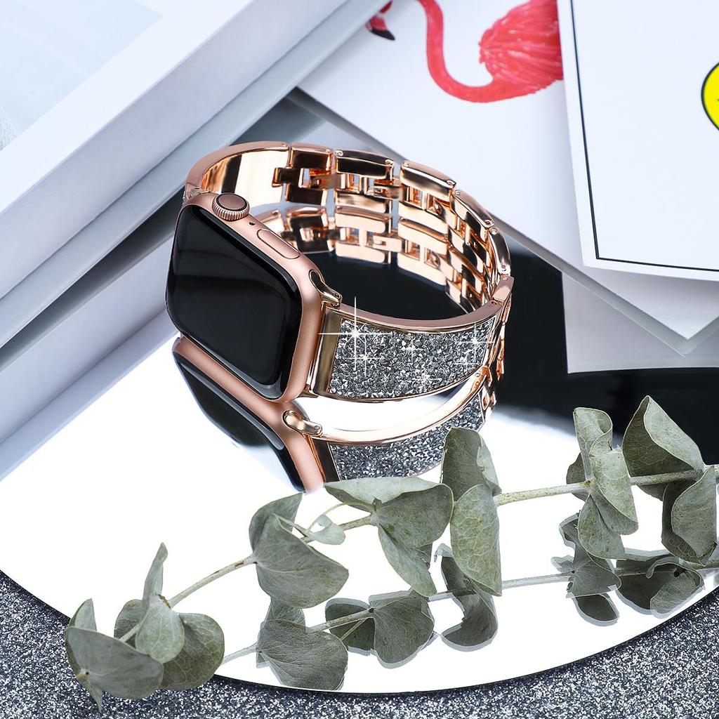 Apple Watch Serisi için lüks Elmas Bilezik Band Ultra9/8/7/6/5/4/3/2/se Paslanmaz Çelik saat kayışı Iwatch için 41mm 45mm 38 42mm Kayış