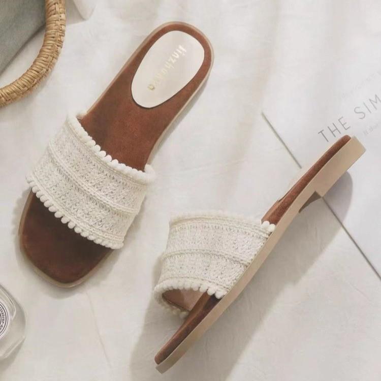 Fashion 2025 Summer Retro Straw Flat Sandals Chunky Platform Slip-on Slipper Sandals Walking Comfy Leisure Beach Shoes Big Size 43