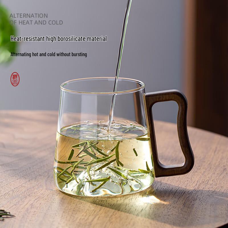 High Borosilicate Glass Tea Cup with Wooden Handle