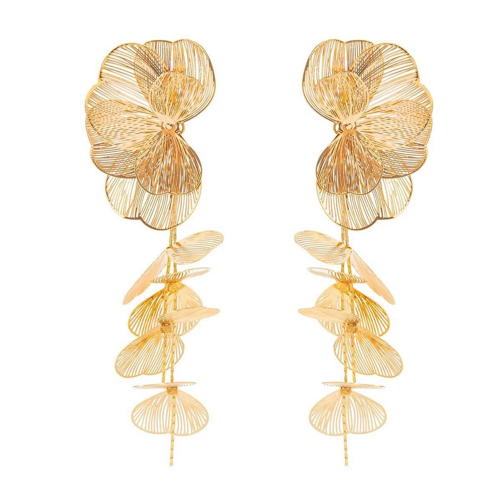 Salircon Exquisite Gold Color Ginkgo Leaf Tassel Drop Earring Women Exaggerated Metal Earring Trendy Wedding Jewelry Accessories