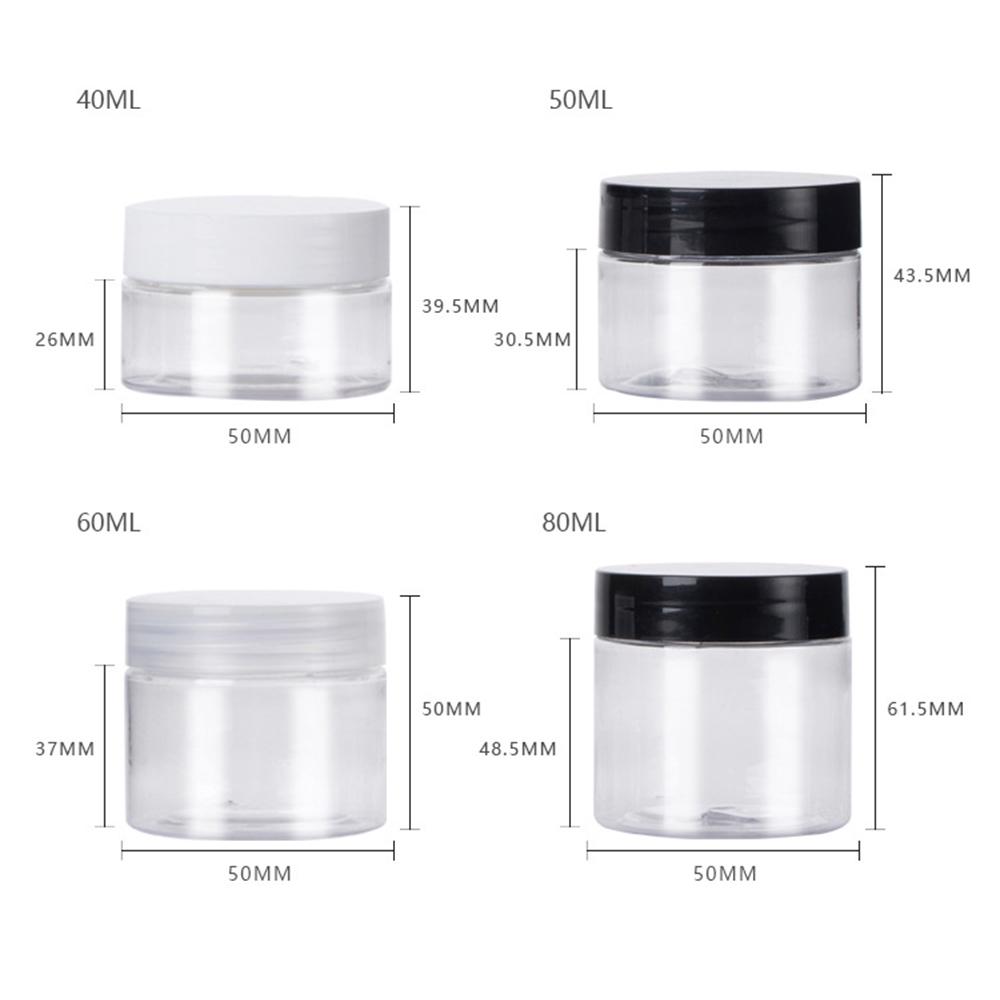 6pcs 30ml/40ml/50ml/60ml/80ml Clear Plastic Jar with Lids Refillable Empty Cosmetic Containers Jar for Travel Storage Make Up