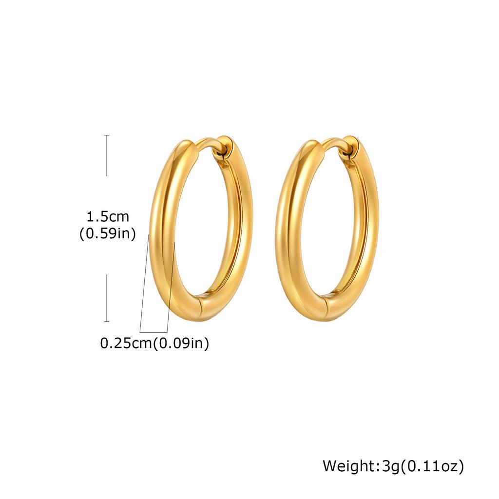 Wind stainless steel geometric large plain ring earrings plated with 18k gold simple earrings women's multi-specification 2mm, 4mm