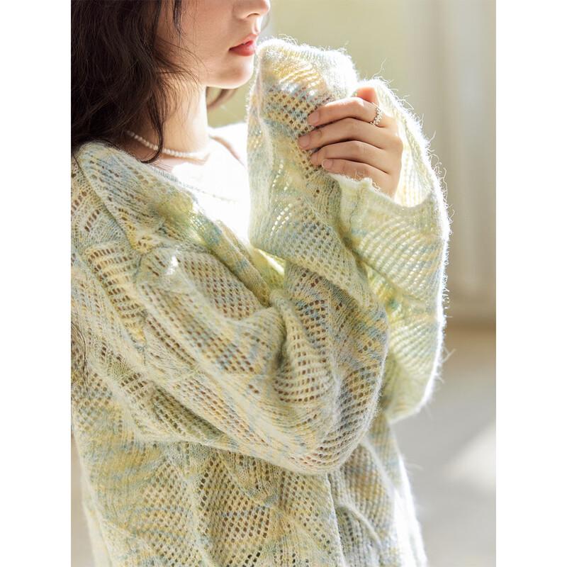 Mishow Women's Wool Blend Diamond Hollow Knit Top