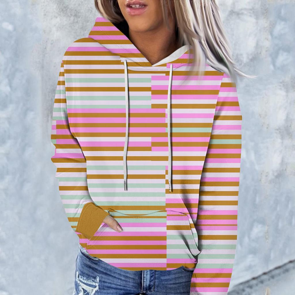 Sonbahar ve Kış Kadın 3D Çizgili Baskılı Kapüşonlu Kazak Hoodie & Sweatshirt (Bayanlar)