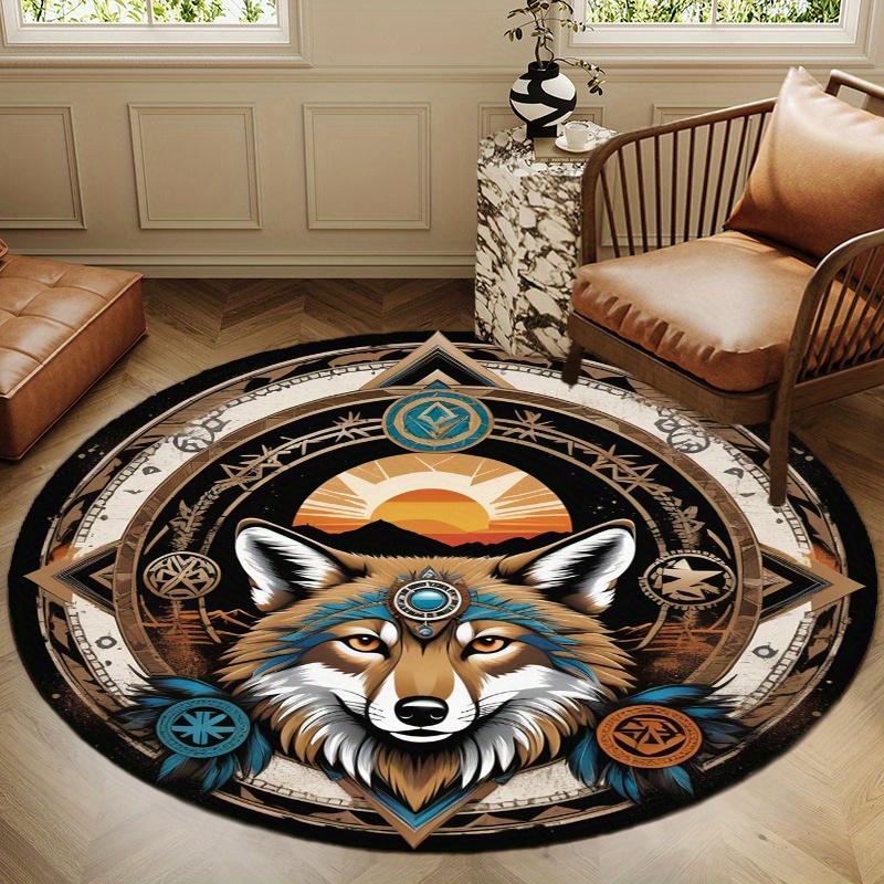 S Natural Wolf Round Rug Nonslip Area Rug Office Chair Mat Carpet For Living Room Bedroom Home Decor
