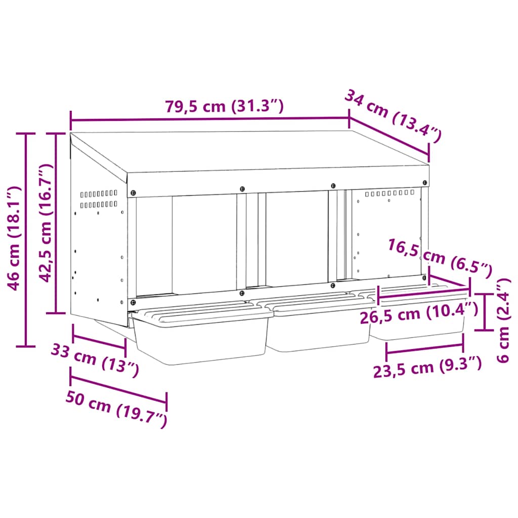 Hühnerlegebox 3 Fächer Wandmontage verzinkter Stahl