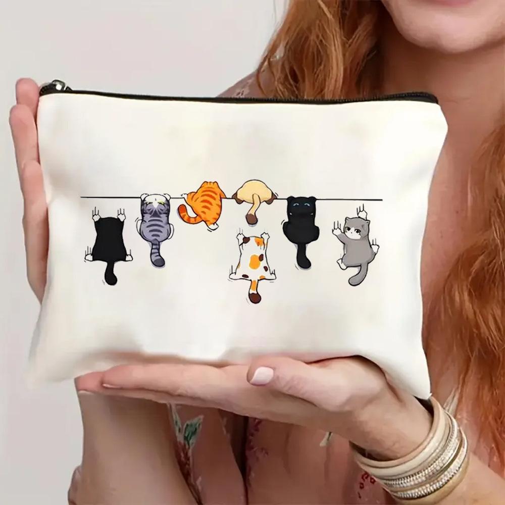 Cartoon Cat, Makeup Bag, Zipper Bag, Storage Bag, Logo Printable, Travel Makeup Bag, Holiday Gift, Lightweight Design, Easy To Store