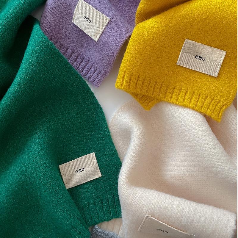 Gentle solid color small scarf white knitted wool short scarf women's autumn and winter warm couple style simple