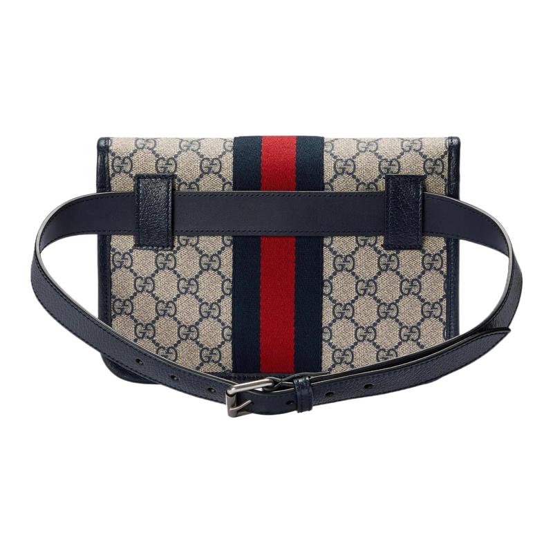 Gucci Fanny Pack Ophidia Distressed Vintage Old Flower Logo Silver Label Red and Blue Webbing Shoulder Crossbody Bag Canvas with Leather Trim Waist