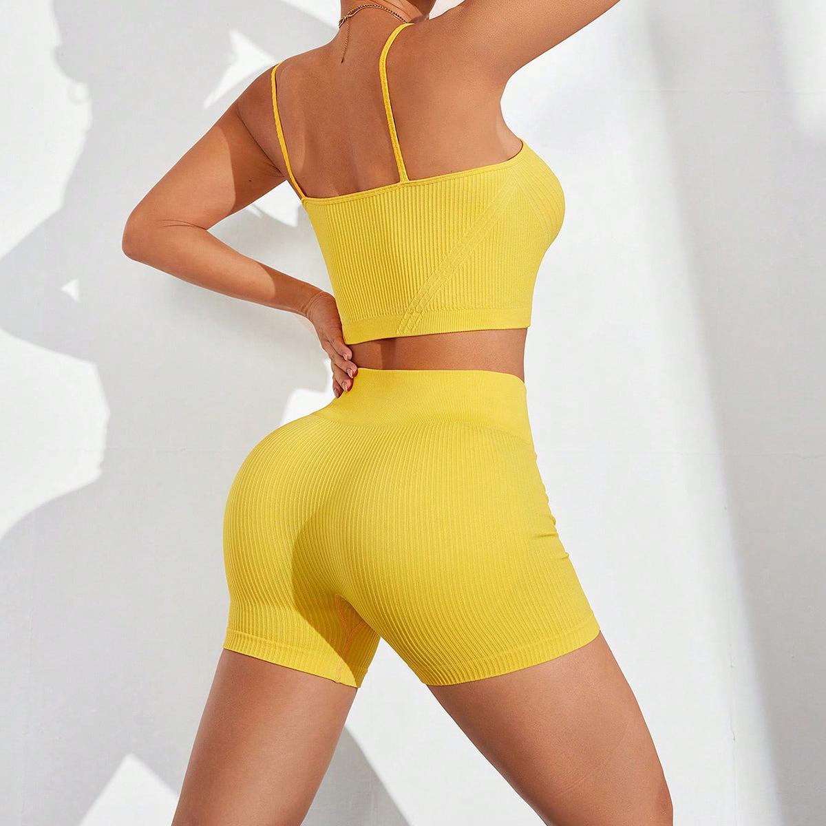 

Бесшовный костюм для йоги с высокой талией: Ощущение обнаженности, Контроль живота, Подтяжка ягодиц, Идеально для пилатеса и бега. Small жёлтый