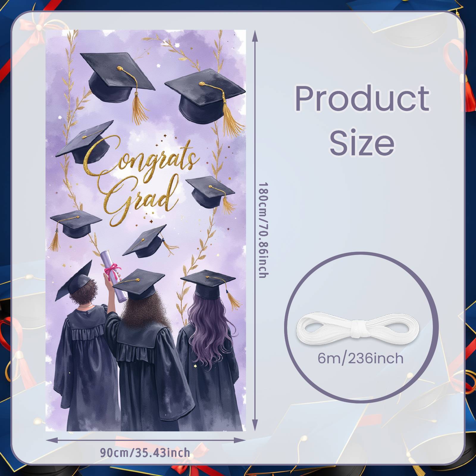 

Grad Party Background Golden Glitter Lettering Graduation Event Banner Congrats Grad Banner Golden Leaf Accent For Indoor