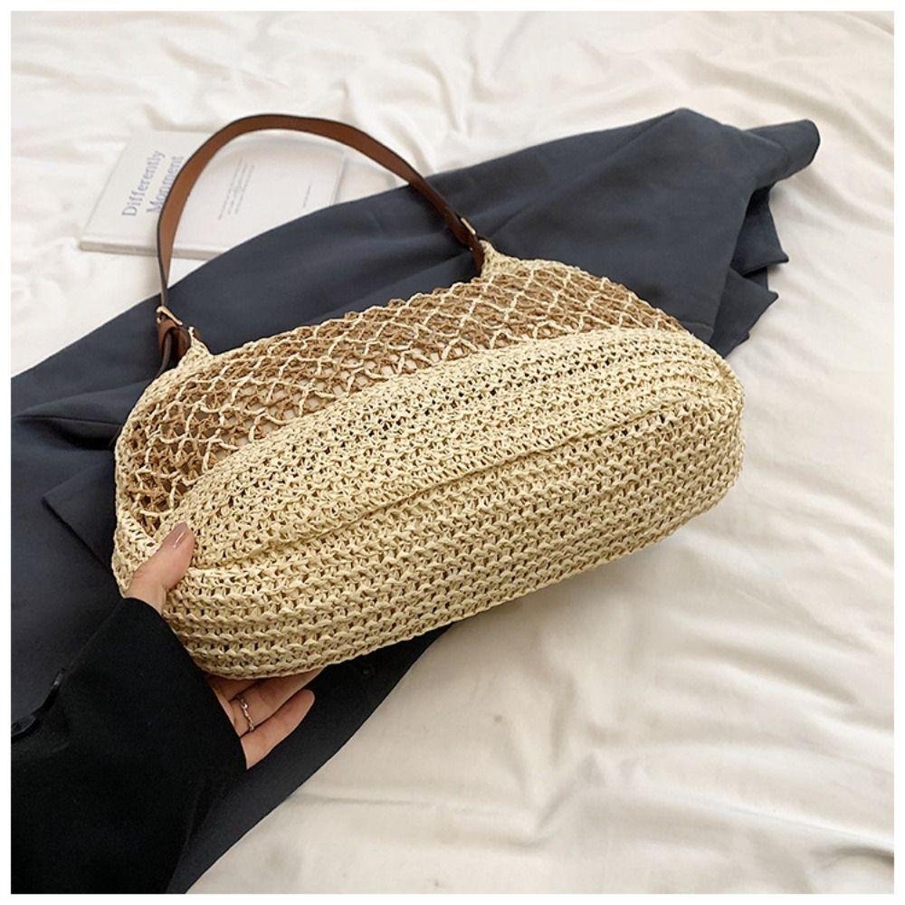 Fashion Weave Tote Bag Large Capacity Summer Beach Straw Handbag Sweet Bohemian Shoulder Bag  Girls