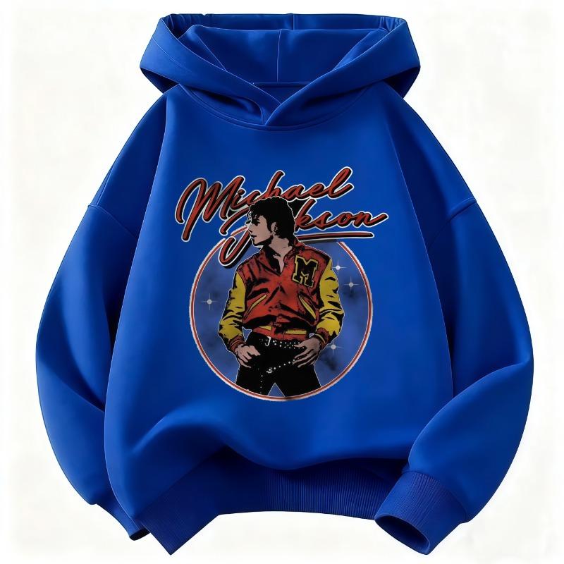 Felpa con cappuccio per bambini Michael Jackson Stampa retrò con lettere e figura Pullover per bambini Ragazzi Ragazze Casual Moda Vintage Felpa