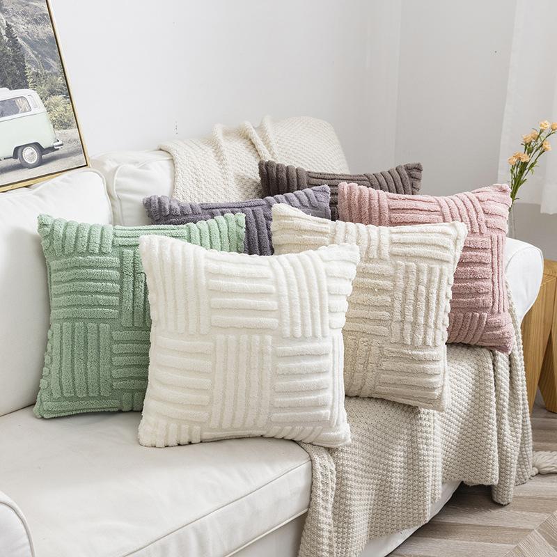 Solid Flannel Throw Pillow Cover 44x44 Cm Woven Soft Square Couch Bedroom Cushion Pillowcase for Sofa Bed Car Chair Home Textile