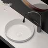 Round Ceramic Bathroom Countertop Washbasin, Semi-Recessed Single Basin Sink