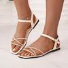 Sandalen Damen 2025 Sommer neue Mode vielseitiger Feenstil flacher Boden Strass römischer Urlaub Strand-Sandalen