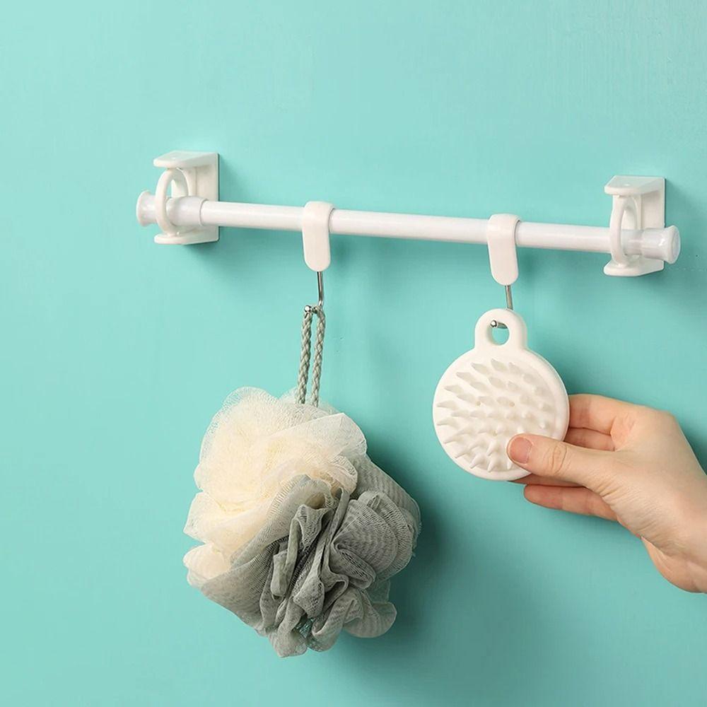 10Pcs Durable 360° Rotatable Pole Fixator Strong Adhesive Retractable Curtain Rod Bracket Non-drilling Shower Towel Rod Hook
