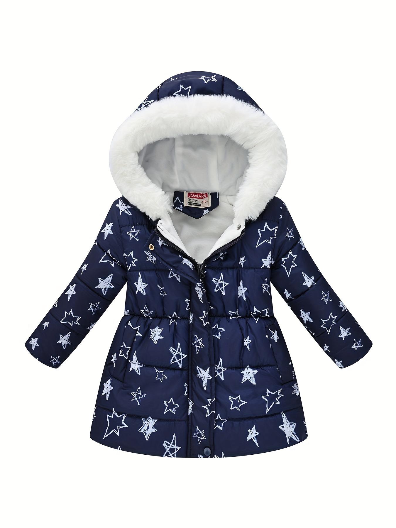 

Girls Gradient Blue and Black Snowflake Winter Coat Exudes A Romantic Winter Atmosphere.The White Velvet Hooded Design Is Fashionable and Elegant 150