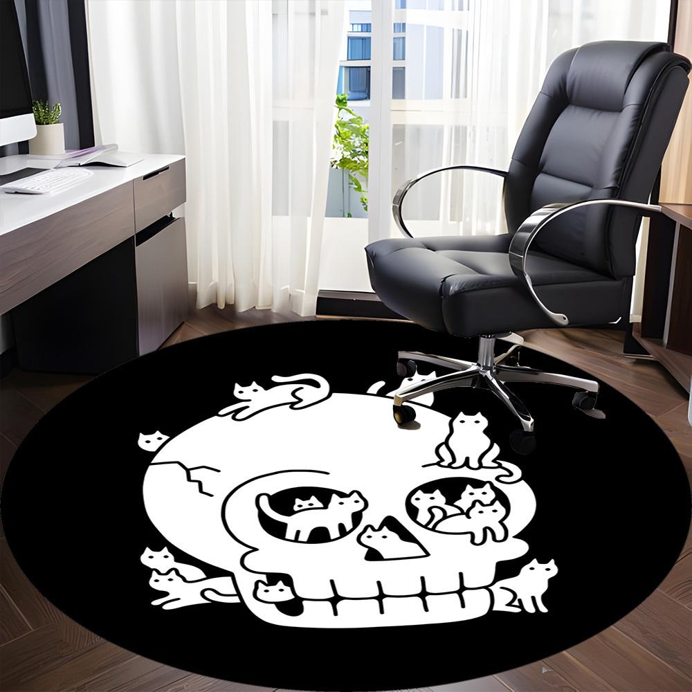 1pc Skull Cats Office Round Area Rug,  Mat Suitable For Office, Under Office Chairs Bedroom Living Room Home Decor, Room Deco
