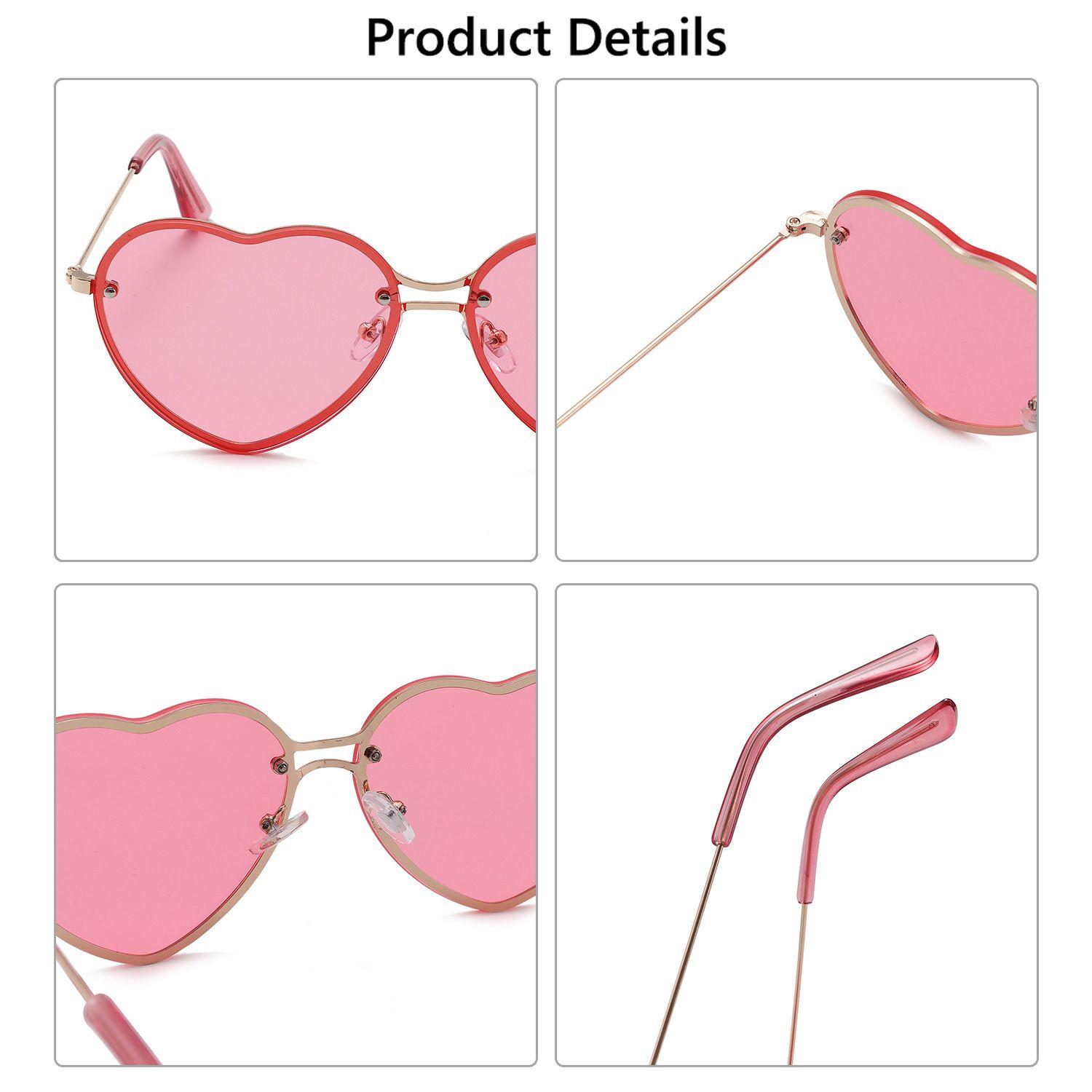 

Очки в форме сердца, выпускной на Хэллоуин, розовые солнцезащитные очки в стиле хиппи, солнцезащитные очки в форме сердца, без оправы Pink