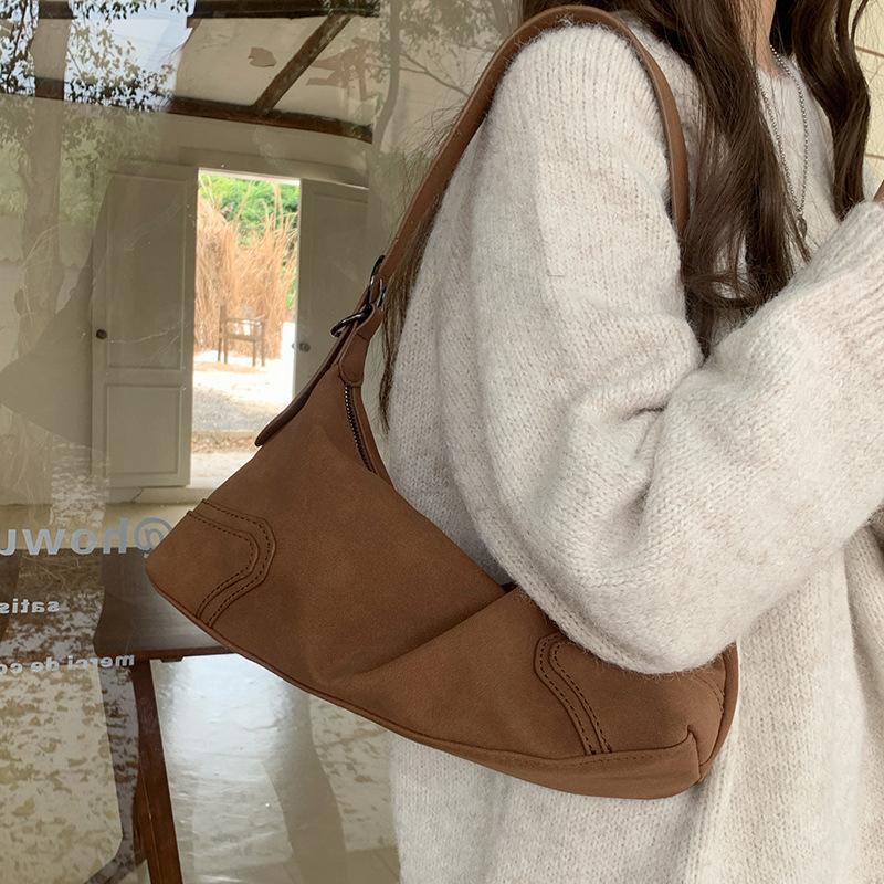 Trendy Design Luxury Suede Leather Retro Soft Leather Girl Motorcycle Underarm Bag Faionable Casual Hobo Bag