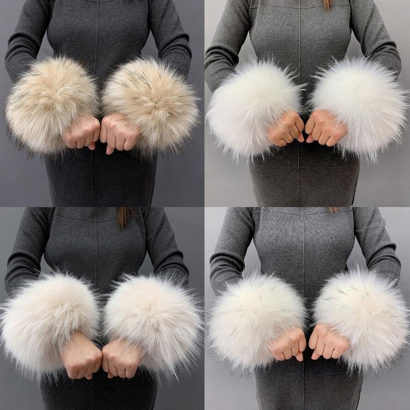 Faux Fur Cuffs Arm Warmers Furry Wrist Cuffs Holiday Costume Accessory for Women