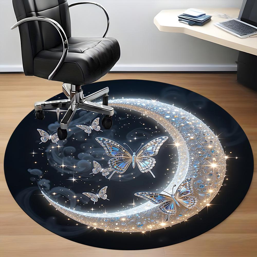 1pc Moonlit ButterfliesChair Carpet for Office, Indoor Non-Slip Washable Polyester Fiber Carpet, Mat For Office, Machine Washable
