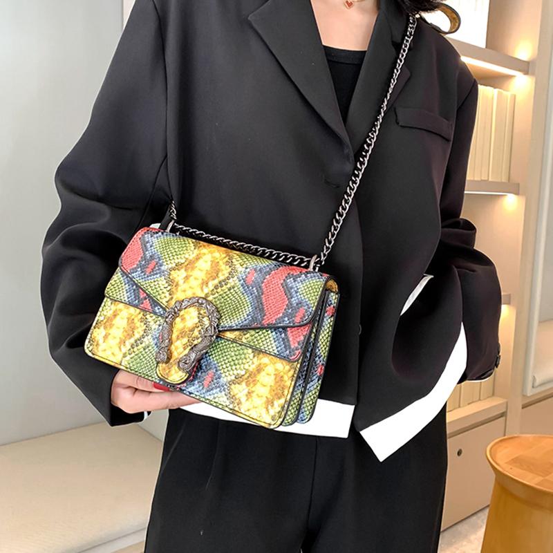 Women PU Crossbody Bag Chain Messenger Women's Bag Double Compartment Small Square Bag New Crocodile Pattern Bag